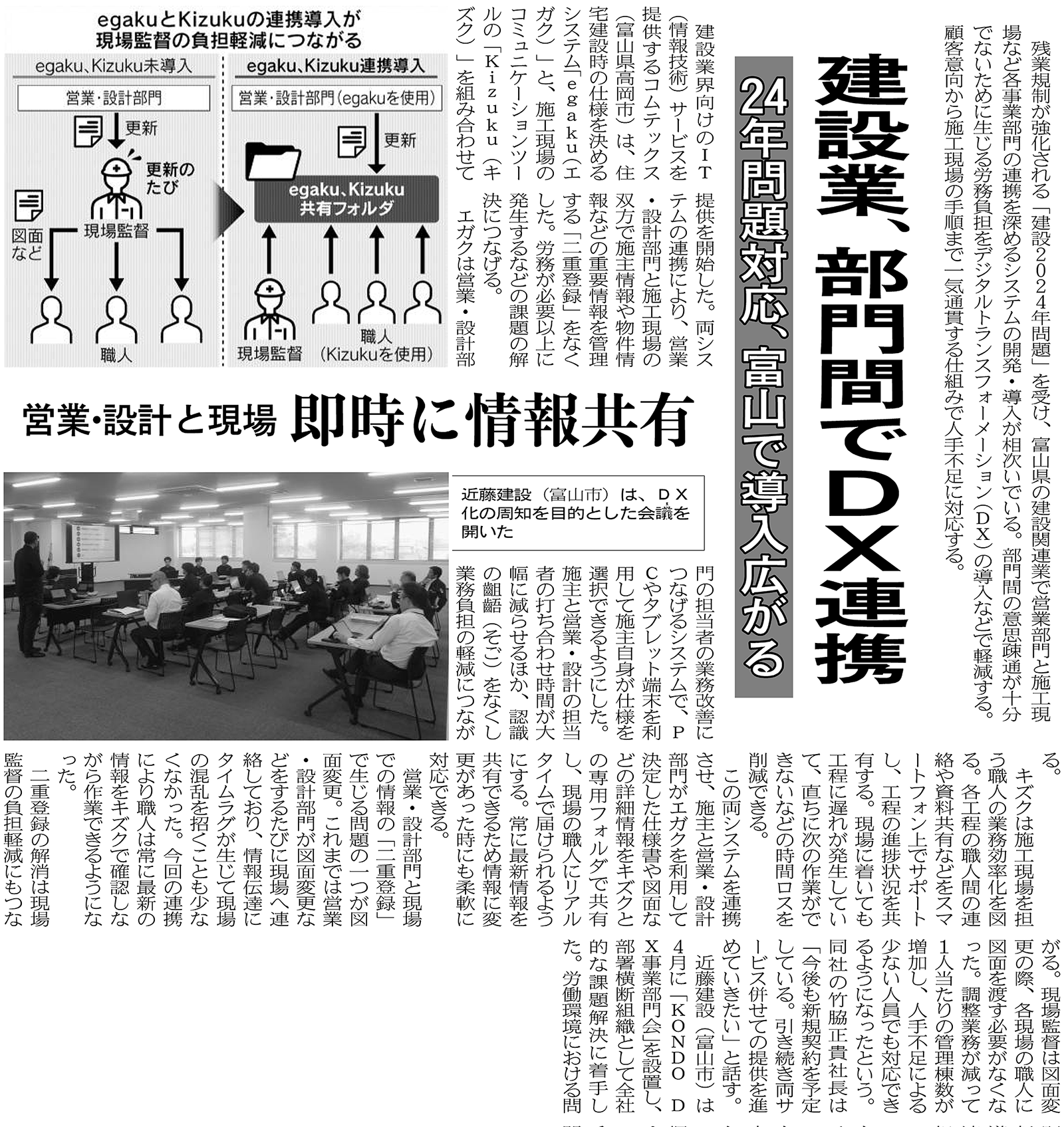 2024年8月7日(木)「日本経済新聞」建設業の部門間でのDX連携事例